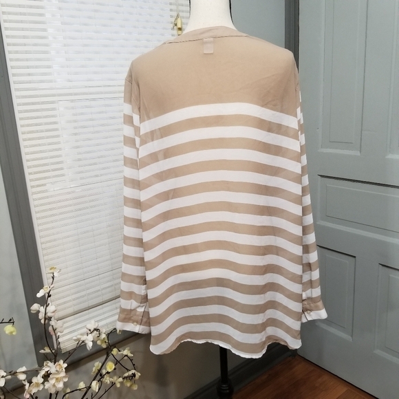 ✨ Old Navy Tan Striped Sheer Long sleeve Blouse - Picture 5 of 8